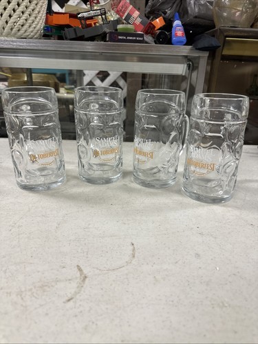 Beer Stein Mug Glass Samuel Sam Adams Octoberfest "Raise the Stein" Set of four - Picture 1 of 6