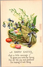 Postcard Easter basket full of eggs and flowers