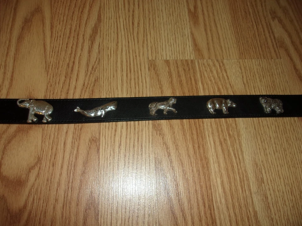 Cinturón de cuero negro con hebilla de latón Honest 1992 de Brighton Safari Animals talla 34 de colección Foto 4 de 4