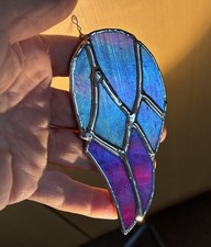 Handmade By Me Stained Glass Angel Wing Sun catcher Copper Foil  12 cm 