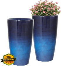 Ultym 2pc 22.8" Gradient Blue Large Planters Outdoor Flower Pots with Drainag...