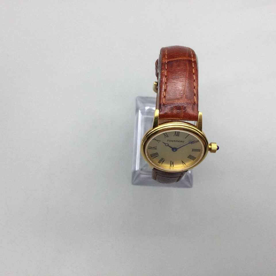 Tourneau Womens 26mm Watch Gold Tone Leather Sapphire Crystal New Battery - Image 3 of 4