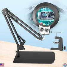 12X Magnifying Glass with Light, Stepless Dimming Desk Lamp & Clamp for Crafts