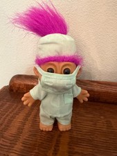 Russ Trolls Doctor Surgeon in Scrubs with Mask Pink Hair 5" Rare Vintage