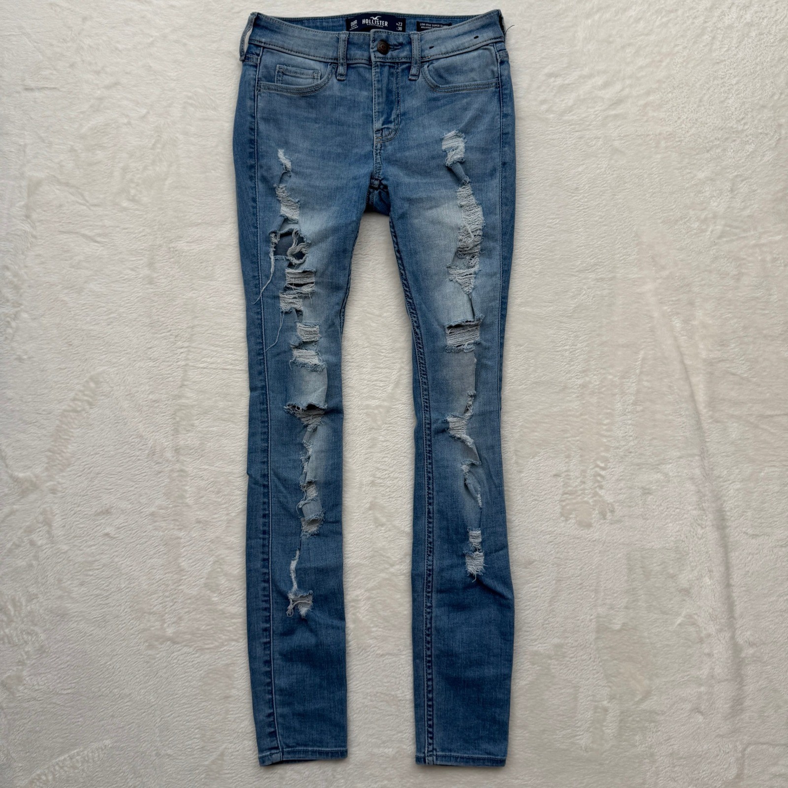 Hollister Jeans Womens 00R Light Blue Low Rise Super Skinny Distressed