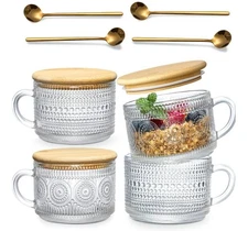 LANDNEOO 4pcs Set Vintage Coffee Mugs gifts for women, Overnight Oats Containers