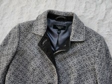 Talbots Button Front Wool Blend Woven Blazer Jacket Size 2P Petite Gray White