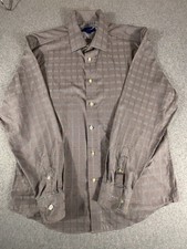 EGARA Non Iron Dress Shirt Mens XL Brown Check Long Sleeve Button Up
