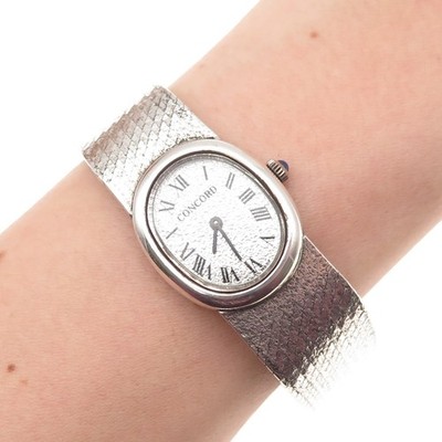 Concord 800 Silver Vintage Swiss Made Real Sapphire Windup Wristwatch 6.25''