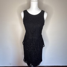 Banana Republic Black Lace Overlay Lined Sleeveless Peplum Dress Size 6 36 Bust