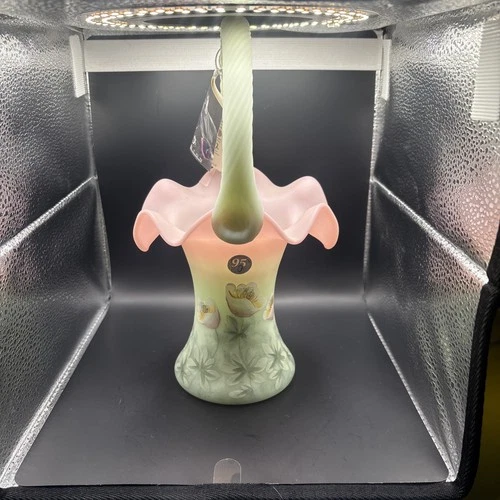 FENTON ART GLASS LOTUS MIST PAINTED AND NUMBERED BASKET READ