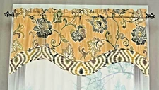 Waverly Refresh Valance Curtain Pumice Floral Scallop Yellow Green Gray Blue