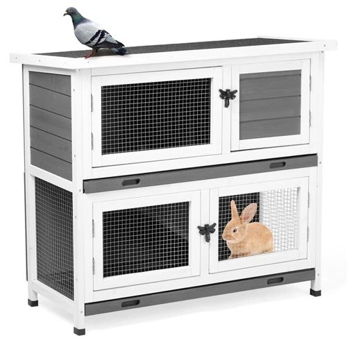 2 Story Solid Wood Rabbit Hutch Bunny Cage Rabbit House Guinea Pig Cage Pet - Picture 4 of 18