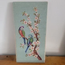 Vintage Tropical Birds On Branch Needlework Cross stitch Unframed 13.5" X 7"