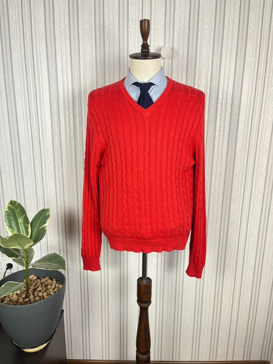 Cashmere V Neck Cable Knit Jumper Mens Gieves Hawkes Red Silk