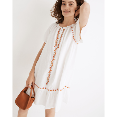 button down linen mini dress Off White Linen Blend Button Down Knit Mini Dress main image 0