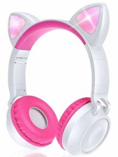 Cat Ear Colorful Light Up Bluetooth Headphones, Noise-Cancelling Folding - Pink