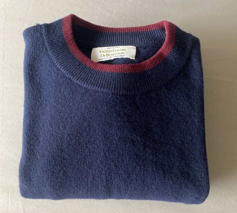 United Colors of Men’s Navy Wool Long Sleeve Pocket Sweater