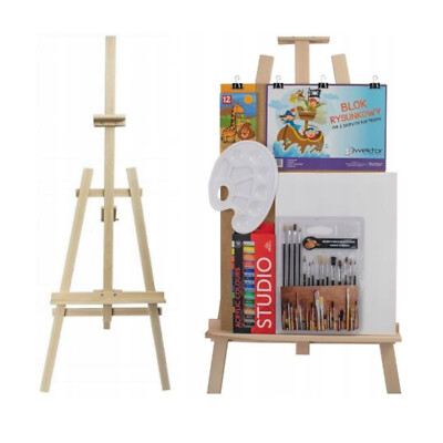 Farben + Pinsel + Staffelei großes komplettes Malset verstellbar Buchenholz 178cm