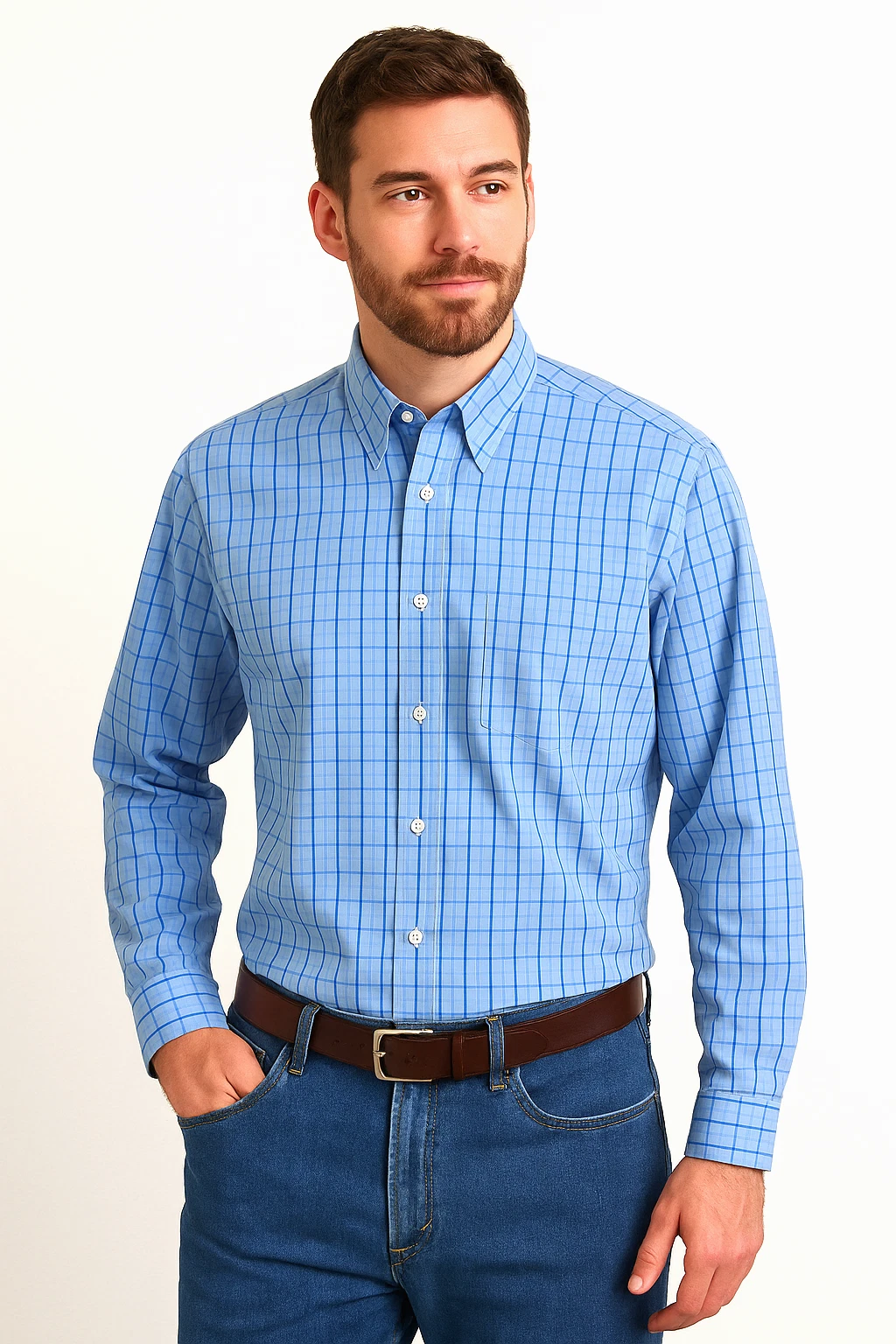 Camicia elegante vintage Burberry London uomo media a quadri blu verde made in USA