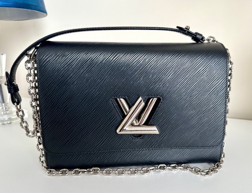 AUTHENTIC Louis Vuitton Black Epi Leather Twist Lock MM Bag In Black