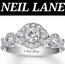 $5,250 Neil Lane Huge 1.33ct Round Cut Diamond Halo Engagement Ring Set 2-Piece