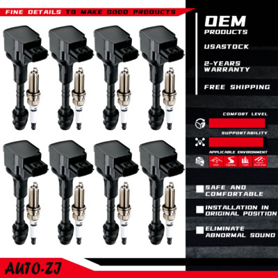 8X Ignition Coil + 8X Spark Plug for Nissan Armada Titan Infiniti 5.6L V8 UF510