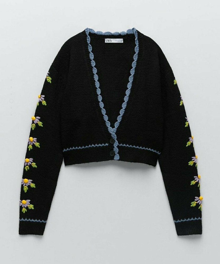 zara embroidered knit cardigan