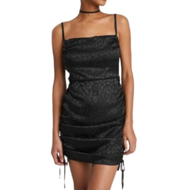 wild fable black ruched dress Women's Sleeveless Ruched Satin Bodycon Dress