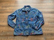 Vintage Chicos Designs Asian Art Embroidered Denim Jacket Size 1 (us 8)