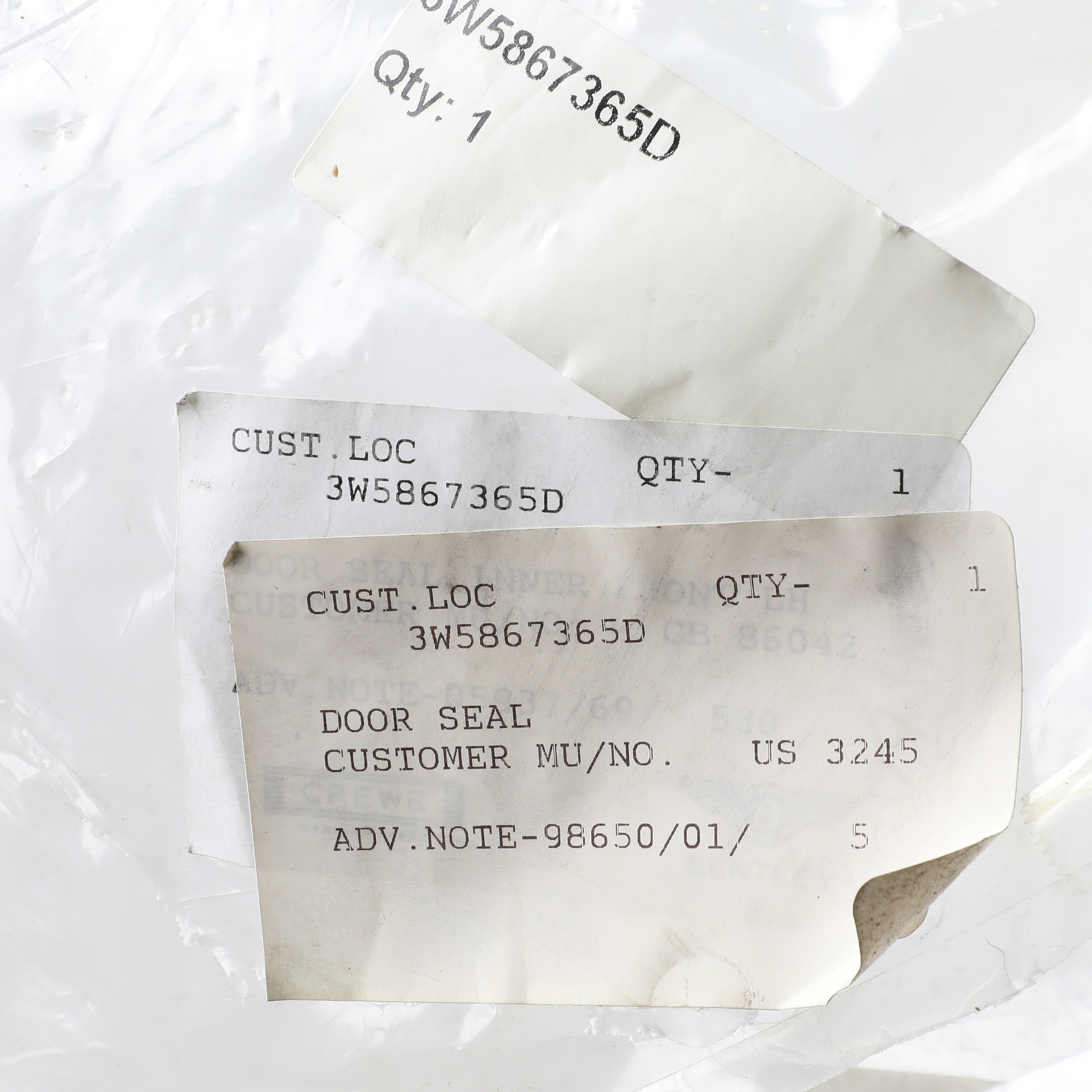 GENUINE BENTLEY 2006-2012 Continental Flying Spur LH Inner Door Seal 3W5867365D