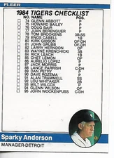1984 Fleer Sparky Anderson Checklist Card