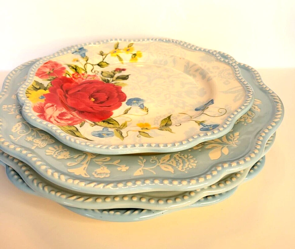 Lote de 4 platos florales PIONEER WOMAN - 3 platos de cena de 11" y 1 plato de ensalada de 9" Foto 2 de 4