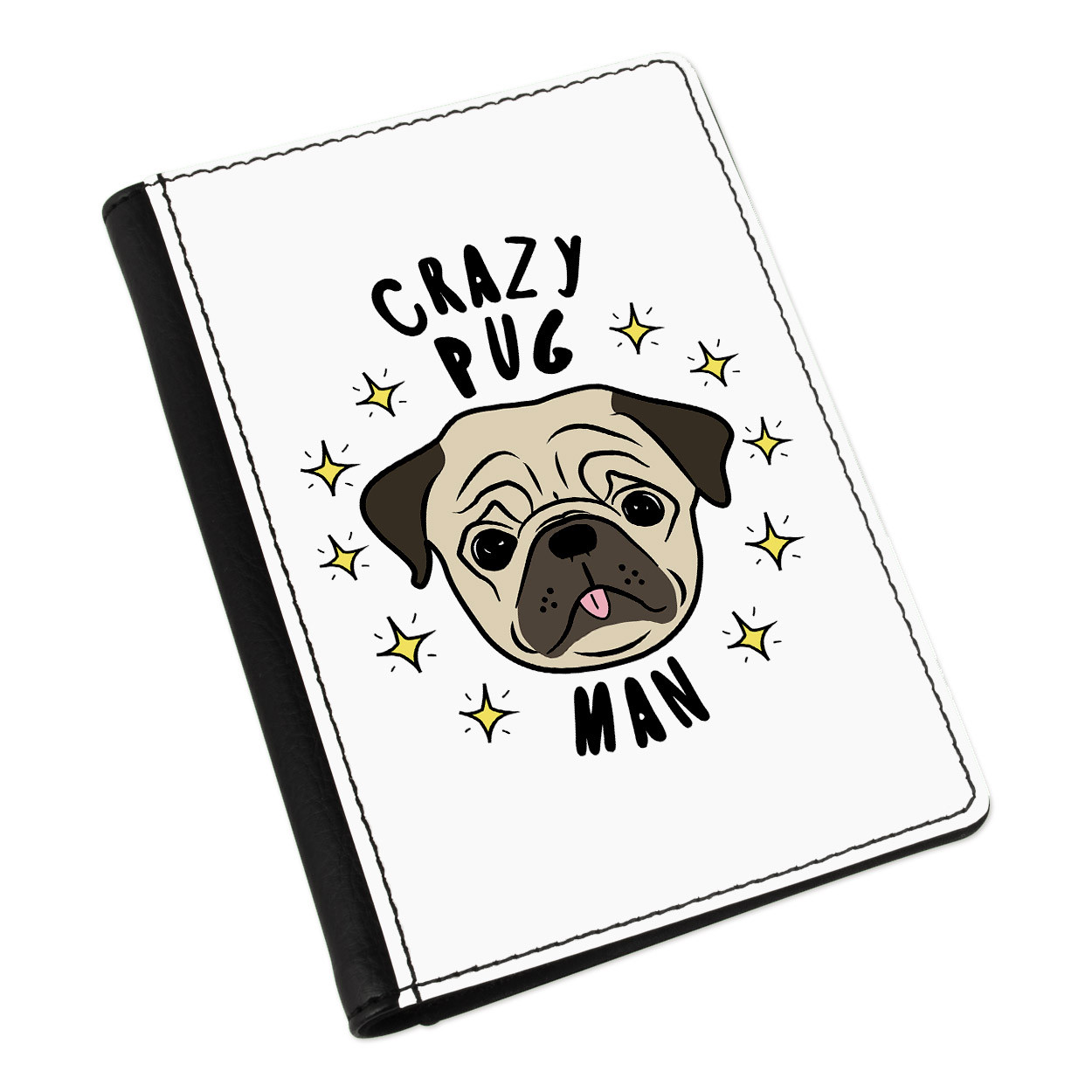 Crazy Pug Man Stars Passport Holder Cover Case Wallet - Funny Dog Puppy