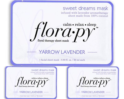 Florapy Beauty Yarrow Lavender Sheet Mask Aromatherapy Hydrating Lot of 3