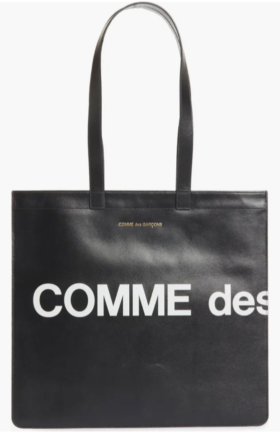Comme Des Garçons Black/White Large Logo Leather Tote Bag NWT