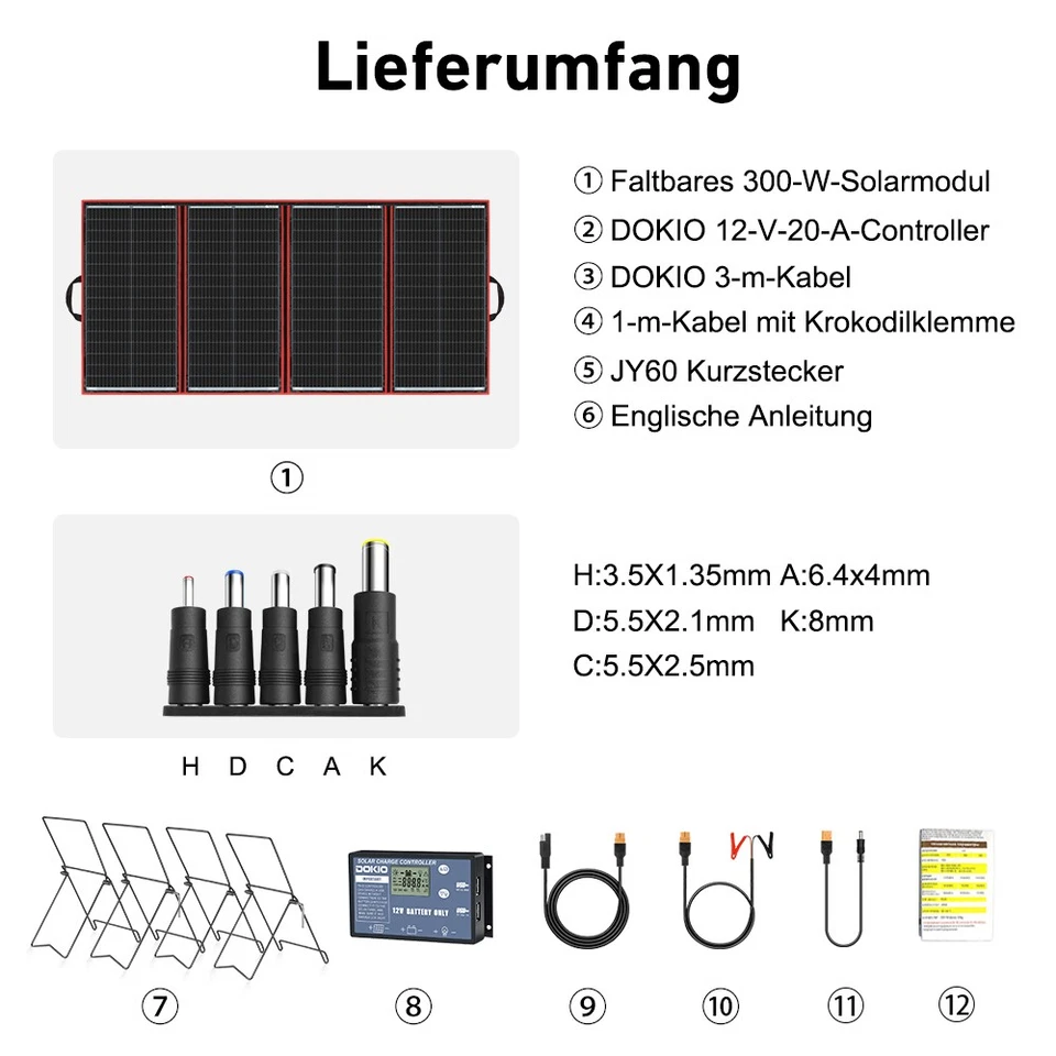 Dokio Solarpanel 300w Faltbar Tragbar 12V Solar für Camping Wohnmobil Kraftwerk - Bild 2 von 4