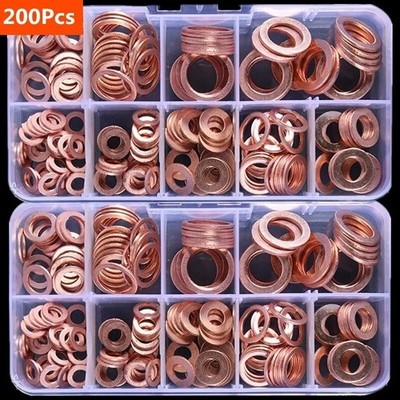 Copper Washer Gasket Nut and Bolt Set Flat Ring Seal Assortment Kit with Box  M