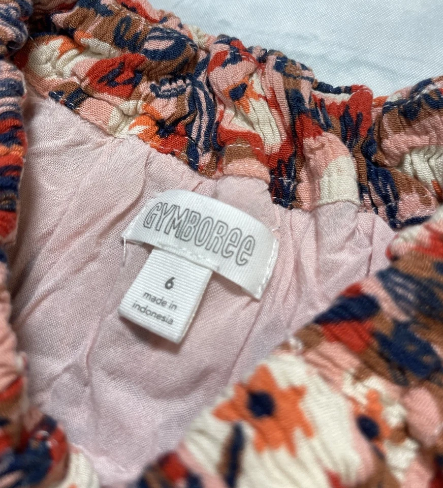 Gymboree HELLO FALL Poppies Flower Dress Little Girl 6 Orange Brown Pink Blue - Image 3 of 4