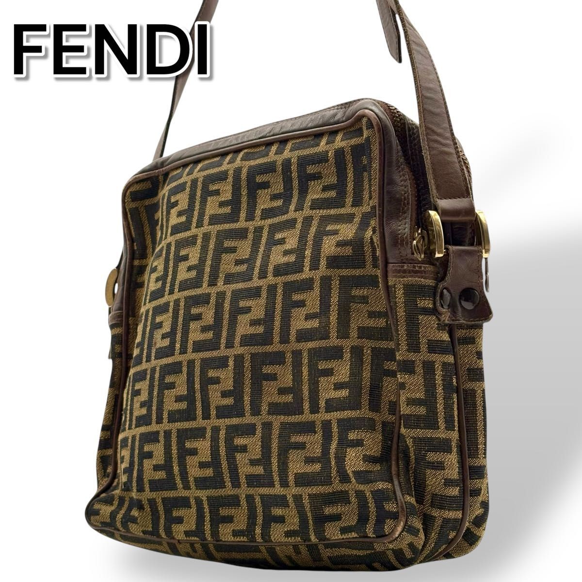 RARE FENDI Zucchino Jacquard Mini Shoulder Bag in Leather Crossbody