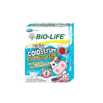 BIO-LIFE KIDS COLOSTRUM CAL-D PLUS LYSINE CHEWABLE 600MG 30S -HALAL-Free DHL EXP