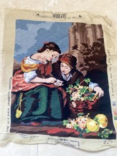 Completed French tapestry Margot de Paris.  The seller, couple, flowers  Murillo