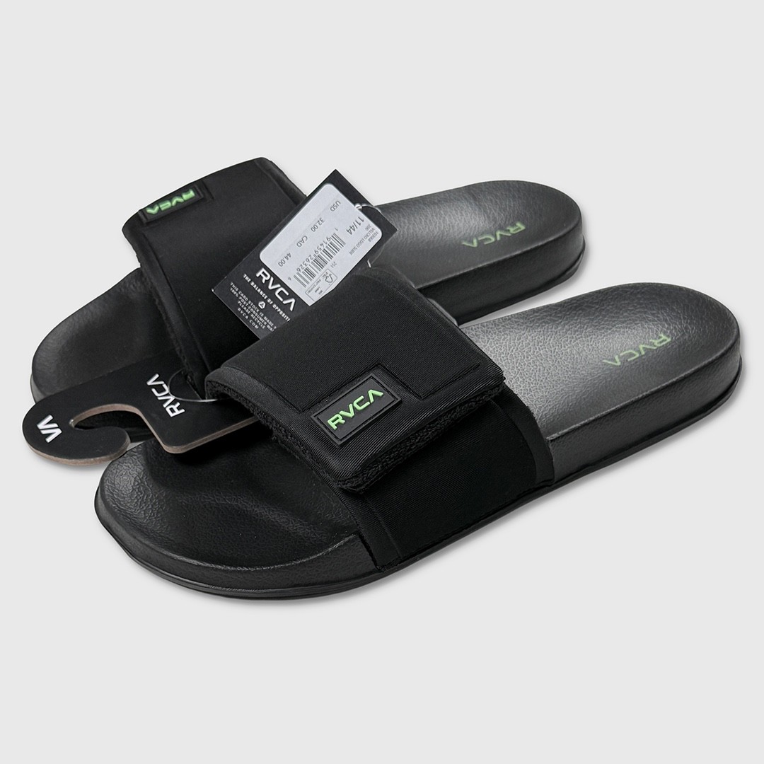 RVCA Logo Slide Sandals  - NWT Mens Size 11 Black / Green - #48954-G10