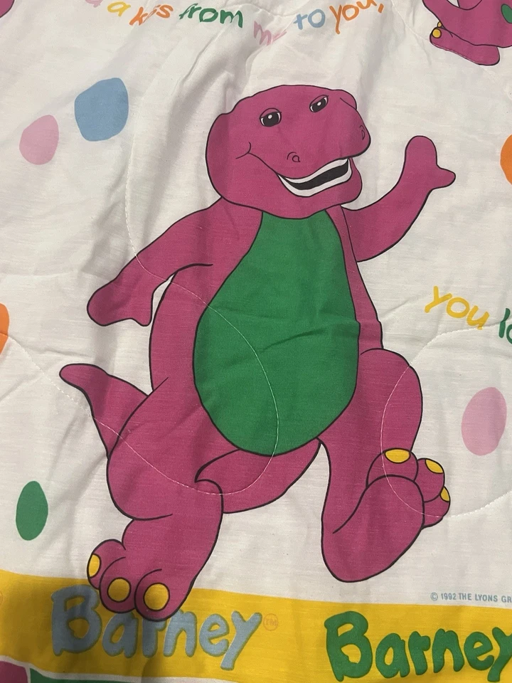 Manta edredón Lyons Group Barney Baby Bop tamaño doble 1992 vintage Foto 2 de 4