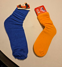 Vtg Lot of 2 - Pairs of Slouch Socks - 1- Blue Pair and 1- Yellow Pair