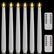 Battery Operated Flameless White Taper Candles With Remote Timer And Dimmer