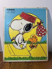 Vintage Playskool Snoopy Come Home Peanuts Gang 7 Piece Wood Puzzle 1960s