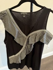 I.N.C Black Sleeveless Top Asymmetrical Striped Size Medium