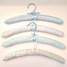 Blue Green Padded Satin Lace Boudoir Lingerie Clothes Hangers 4 Lot
