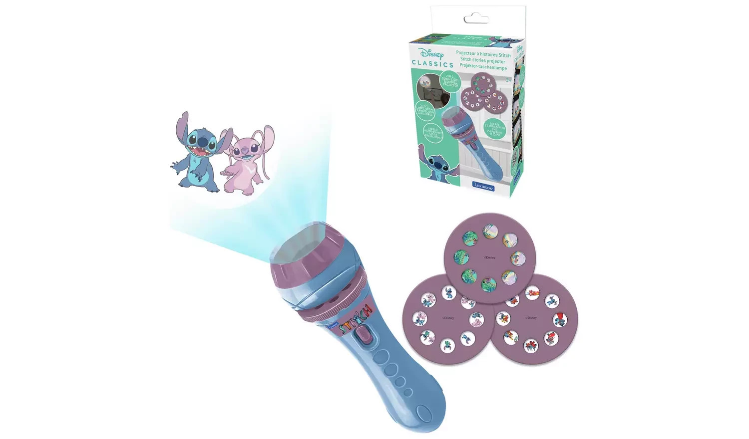 LEXIBOOK Disney Stitch Story Projector Torch – 24 Images, Kids Night Light/Torch